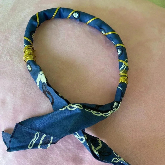 SunHat accessory Blue Cotton HatBand with Golden Glittery Lining 27" long - Picture 3 of 9